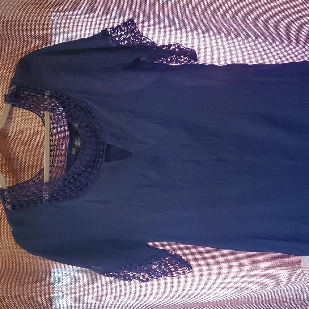 Mlle Gabrielle Navy Eyelit crinkle slip dress Lrg-1xl